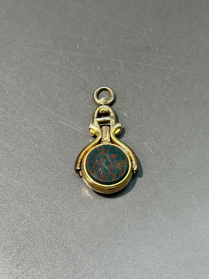 维多利亚风格 15CT 黄金硬石字母“RA”“AR”怀表钥匙吊坠