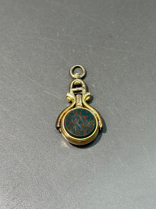 维多利亚风格 15CT 黄金硬石字母“RA”“AR”怀表钥匙吊坠
