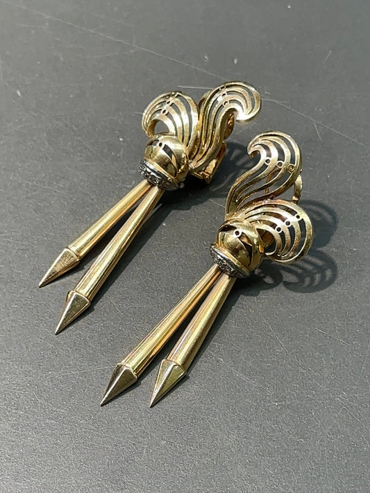 复古 18K 黄金钻石流苏吊坠耳环
