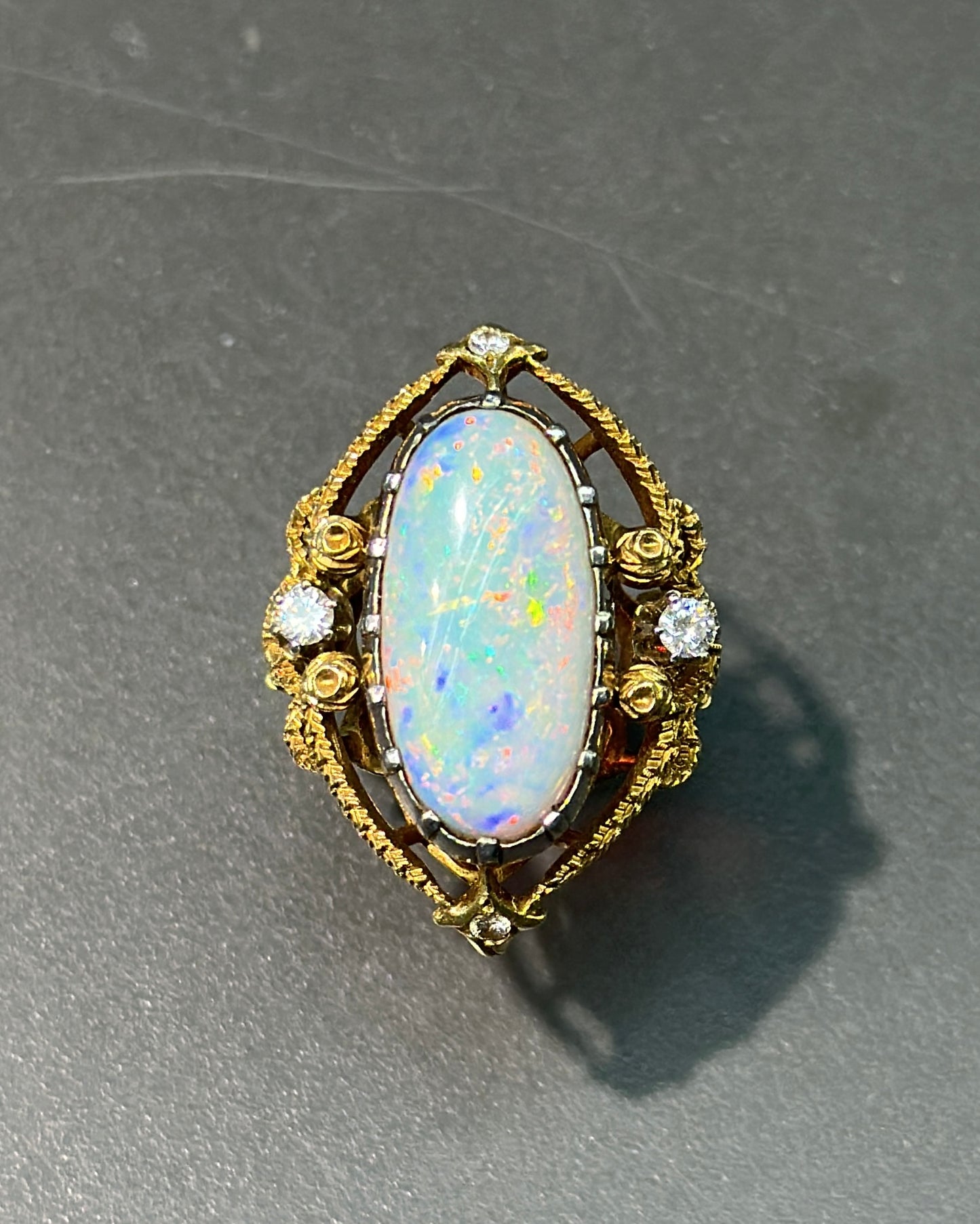 Antique 14K Gold Opal and Diamond Motif Ring