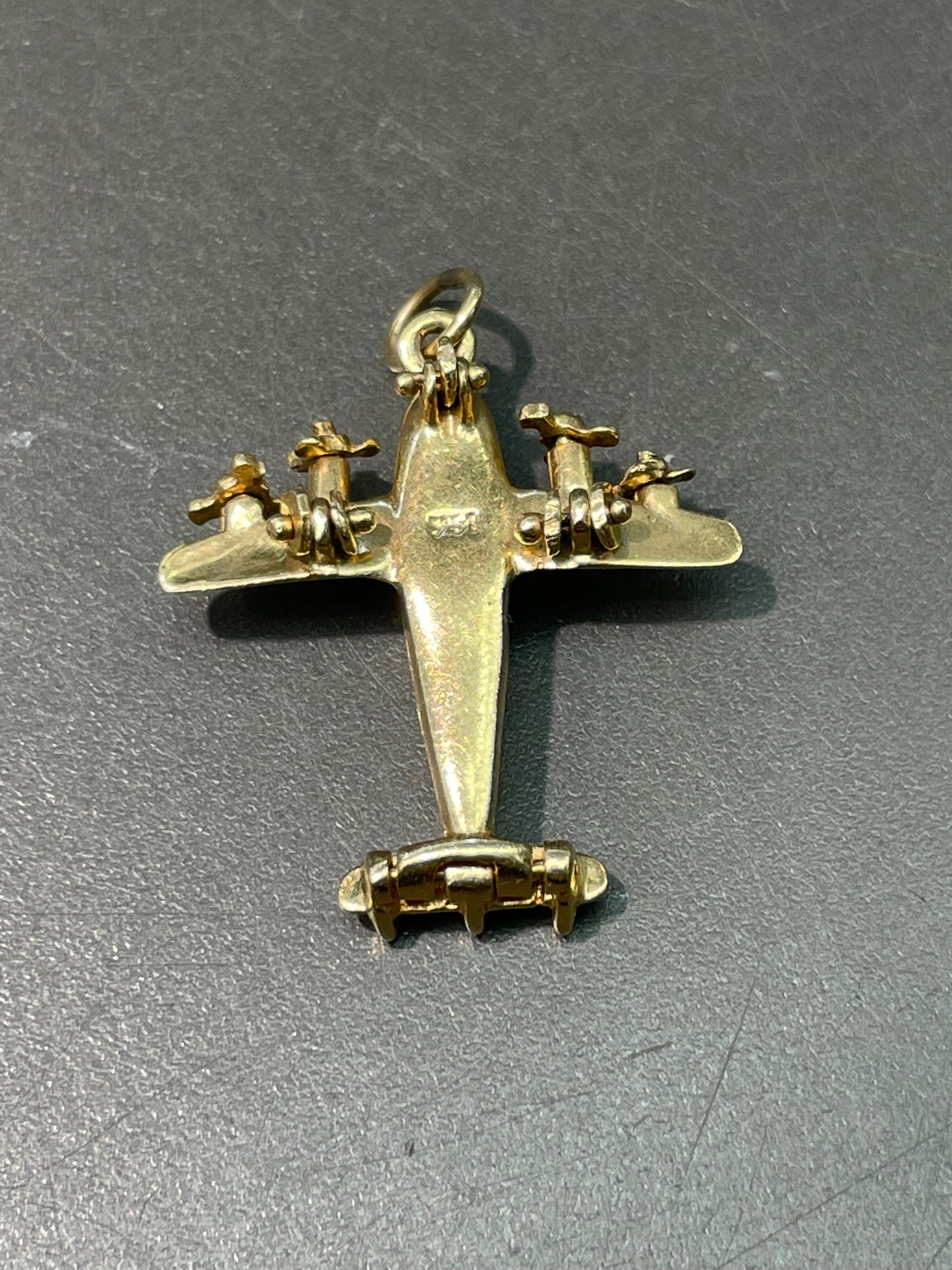 Vintage 14K Yellow Gold Articulated Enamel Propeller Airplane Charm