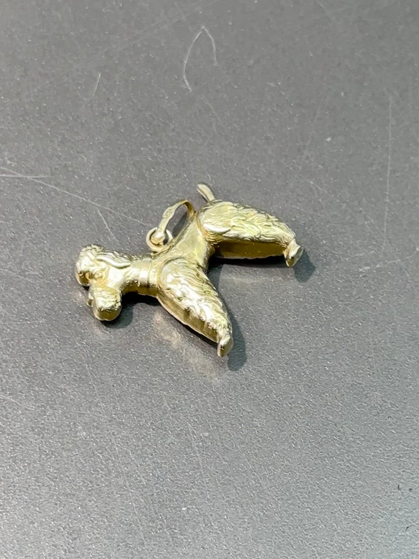 复古 14K 金立体镂空贵宾犬吊饰