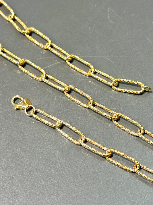 10K Gold Faceted Paper Clip Chain Link Necklace