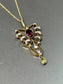 Art Deco 14K Gold Lavaliere Garnet Peridot Diamond Seed Pearl Pendant