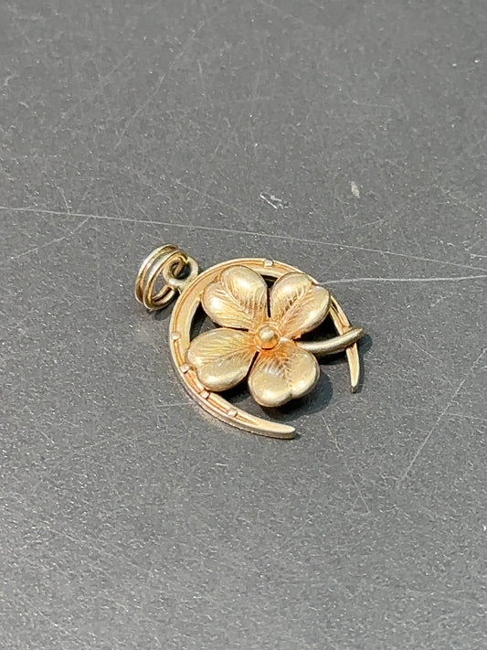 Vintage 14K Gold Lucky Four Lead Clover Horse Shoe Charm