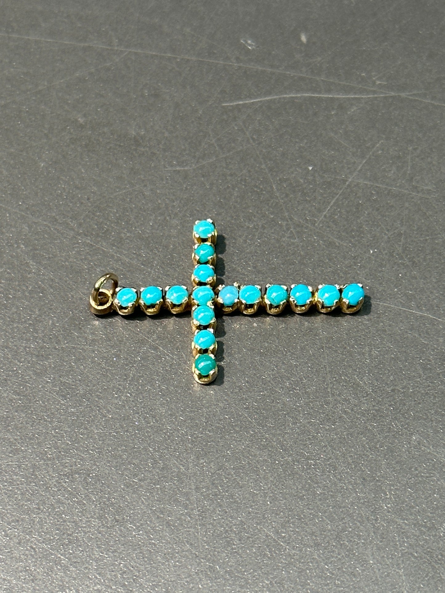 14K Gold Turquoise Cross Pendant