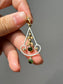 Art Nouveau 15K Or Blanc Émaillé Tourmaline Graine Perle Lavalier Pendentif