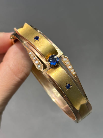 维多利亚 14K 金蓝宝石和珍珠星光手链