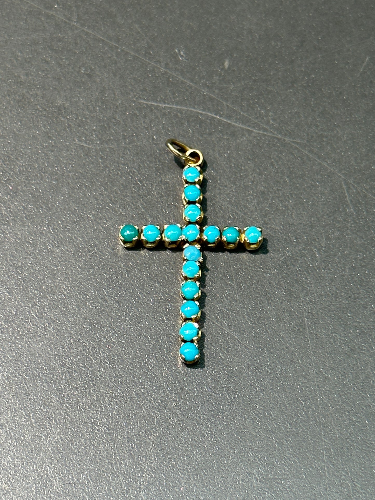 14K Gold Turquoise Cross Pendant