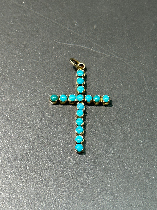 Pendentif croix turquoise en or 14 carats