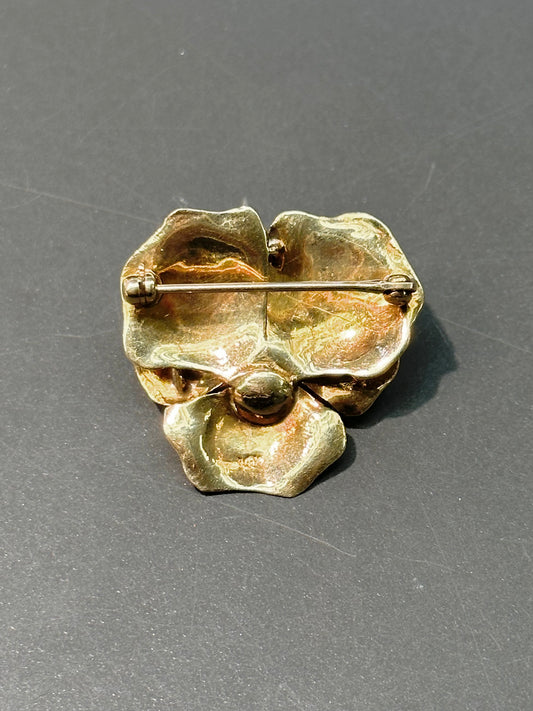 新艺术风格 14K 金珍珠三色堇花