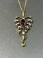 Art Deco 14K Gold Lavaliere Garnet Peridot Diamond Seed Pearl Pendant