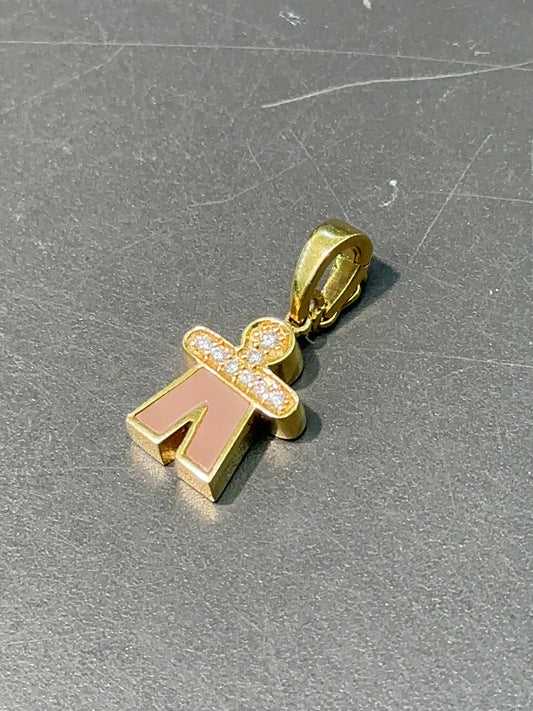 14K Gold Diamond and Pink Quartz Stick Figure Pendant