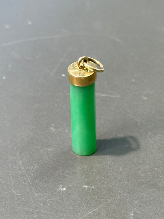 复古 14K 金天然玉石圆柱条形吊饰