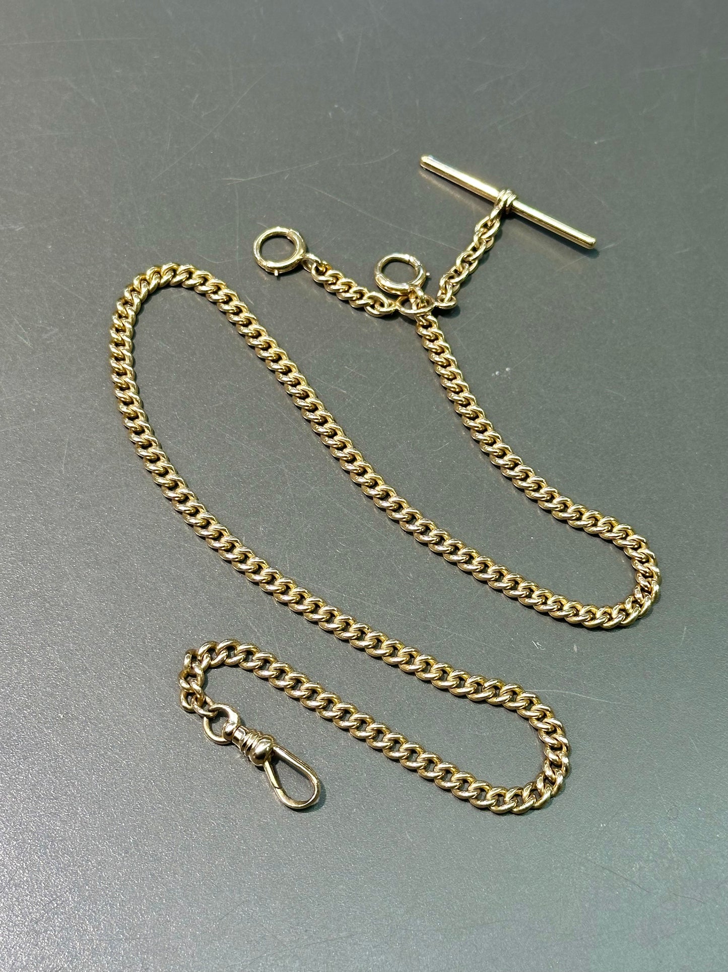 Vintage 14K Gold Curb Link Albert Watch Chain