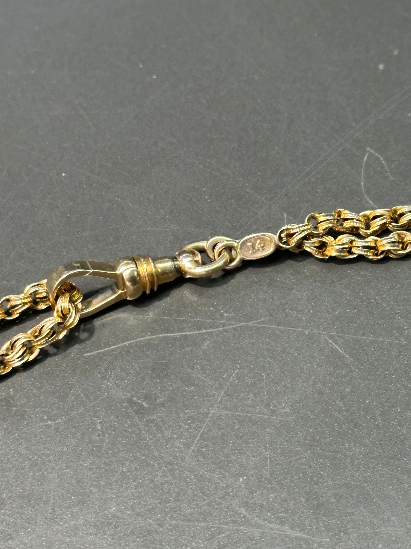 Antique Victorian 14K Gold Enamel and Seed Pearl Slider Longuard Chain