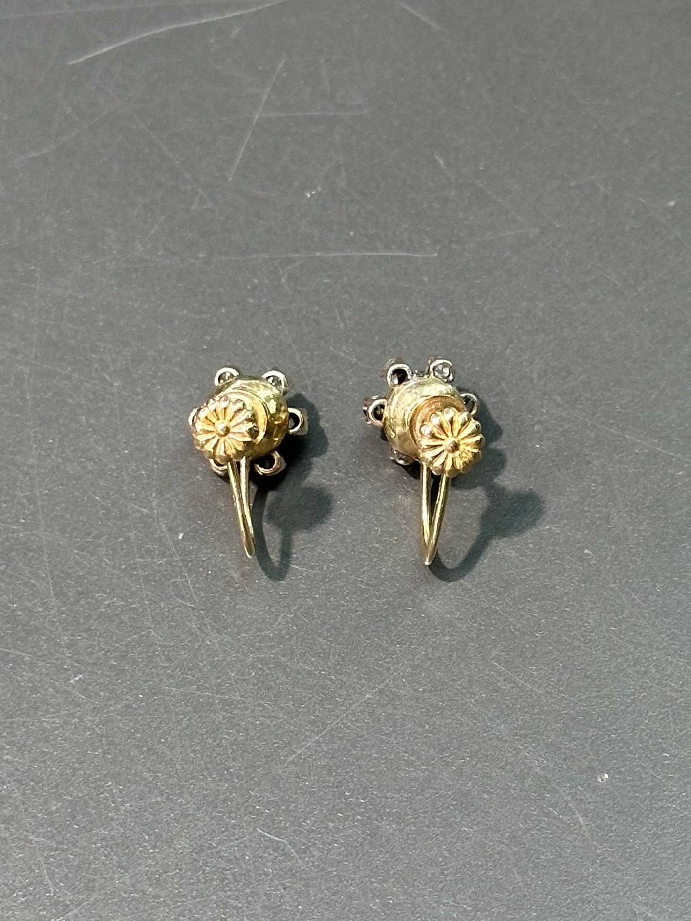 Art Deco 14K Gold Natural Pearl and Diamond Screw Back Earring