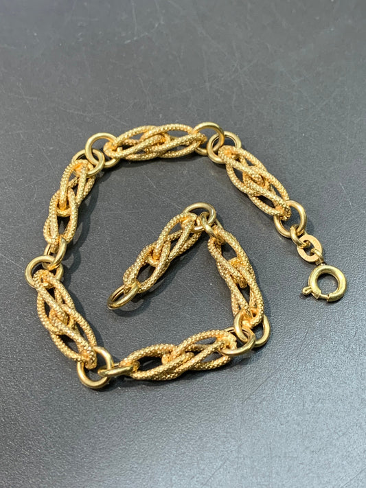 18K Gold Italian Hollow Twisted Knot Chain Bracelet 7.0”