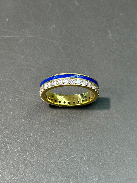 18K Gold Blue Enamel Diamond Ring