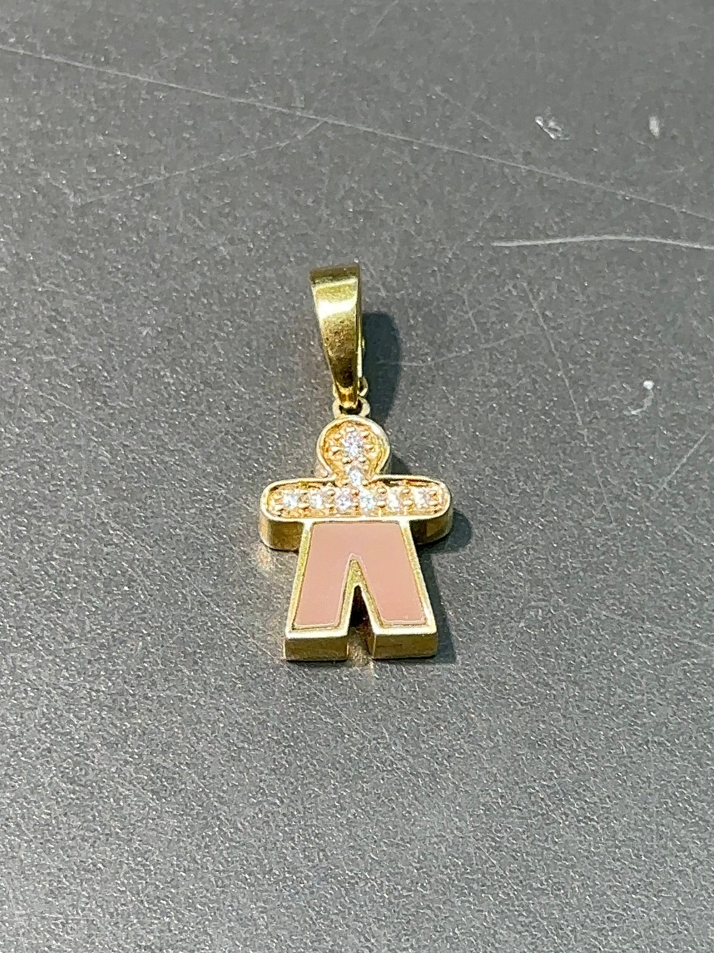 14K Gold Diamond and Pink Quartz Stick Figure Pendant