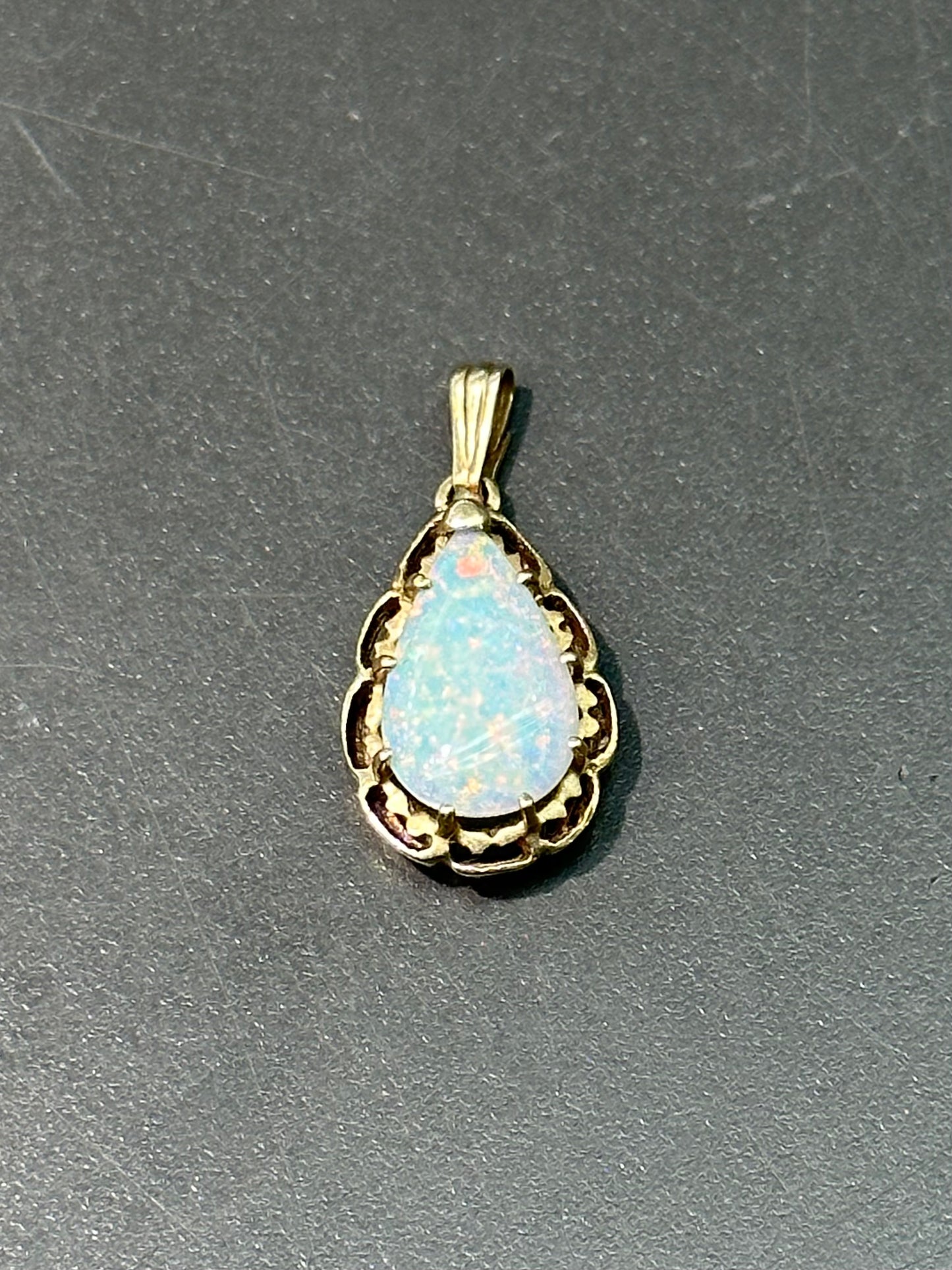 Victorian Style 14K Gold Drop Opal Pendant