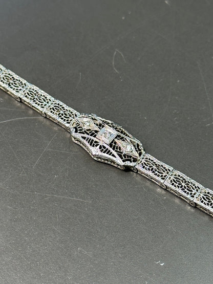 装饰艺术 14K 金钻石花丝手链