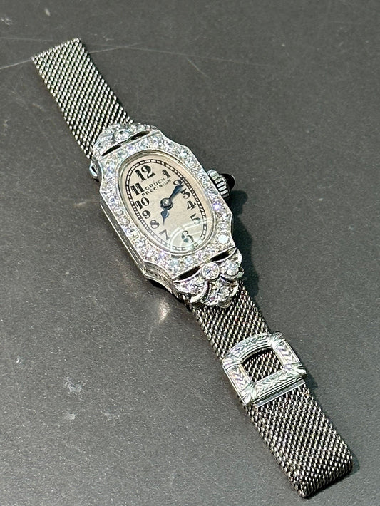 装饰艺术 18K 金钻石可调节网状手表手链