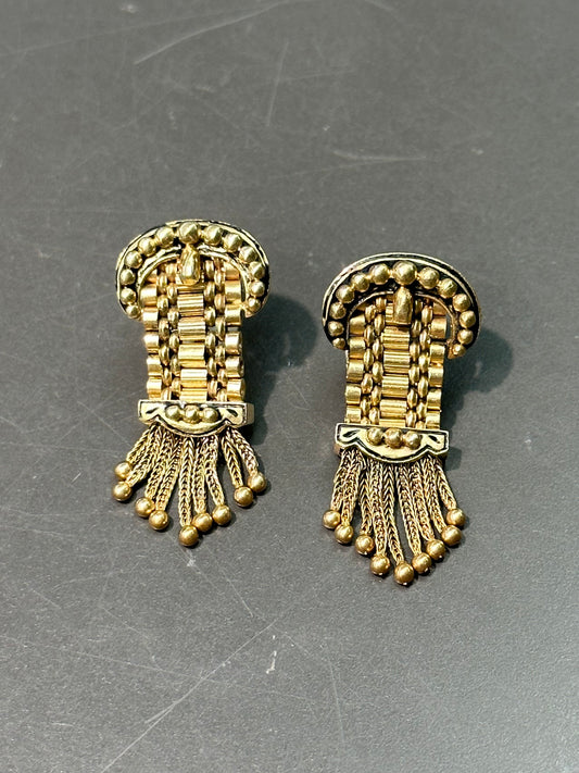 维多利亚风格 14K 金腰带扣吊坠螺丝耳环
