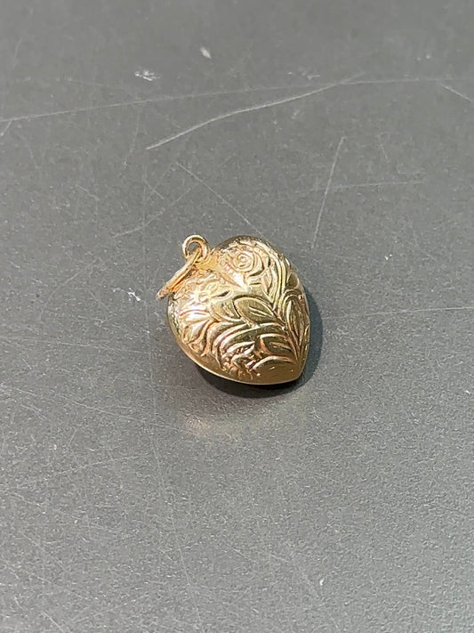 19K Gold Motif Flower Puffy Heart Charm