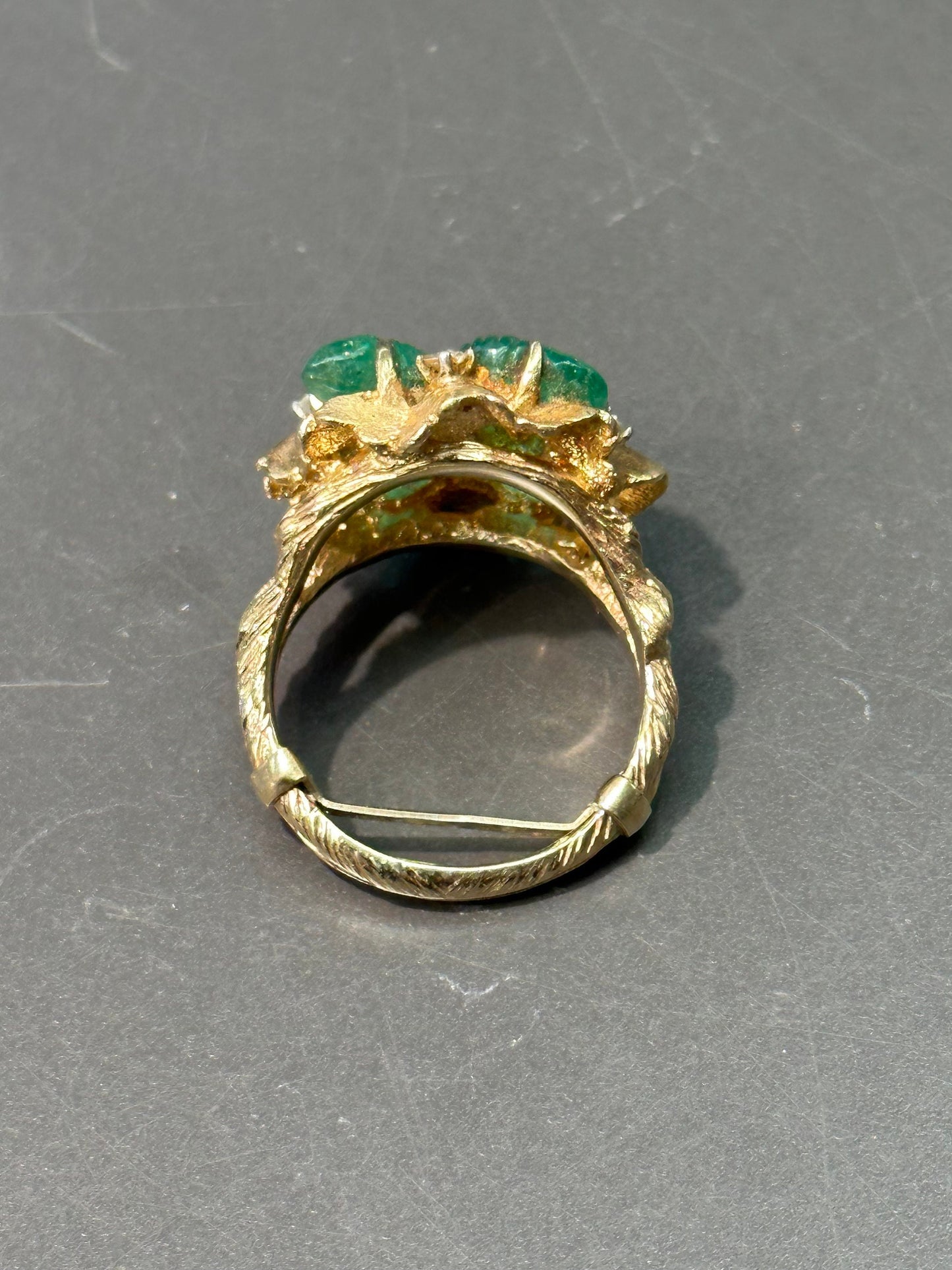 Vintage 14K Gold Tutti Frutti Emerald Diamond Ring