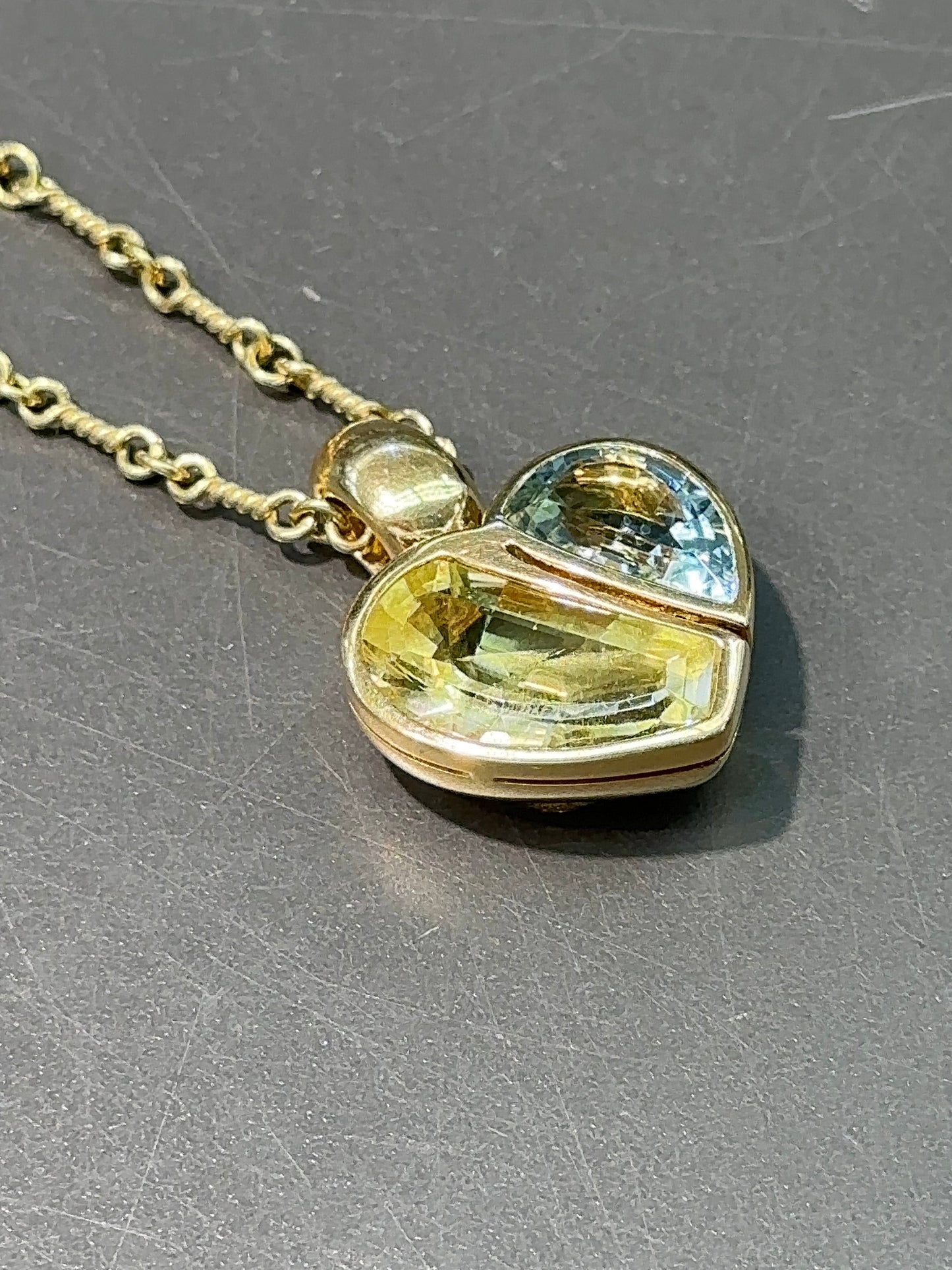 Luth Bijoux 18K Gold Aquamarine and Citrine Heart Pendant