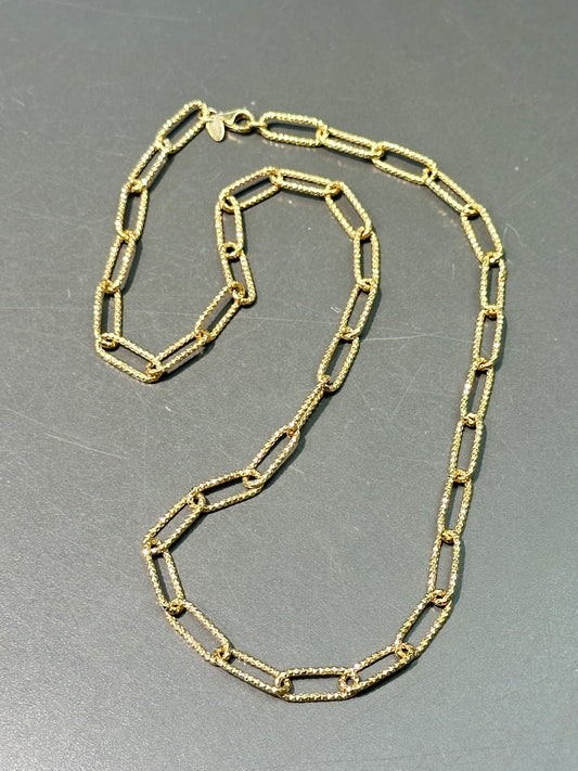 10K Gold Faceted Paper Clip Chain Link Necklace