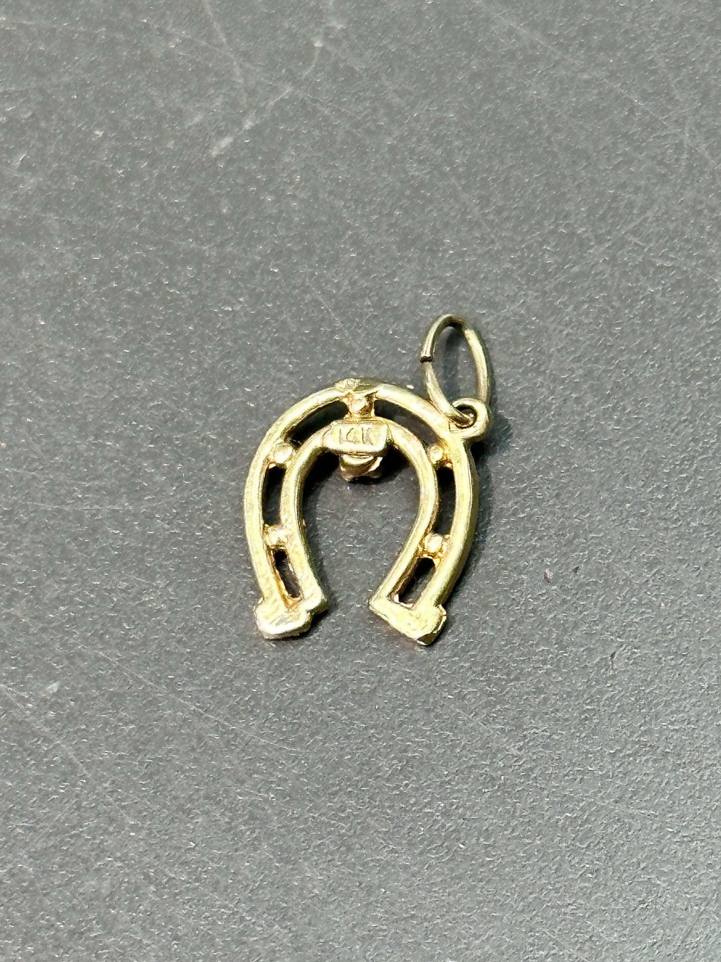 Vintage 14K Gold Diamond Horse Shoe Charm