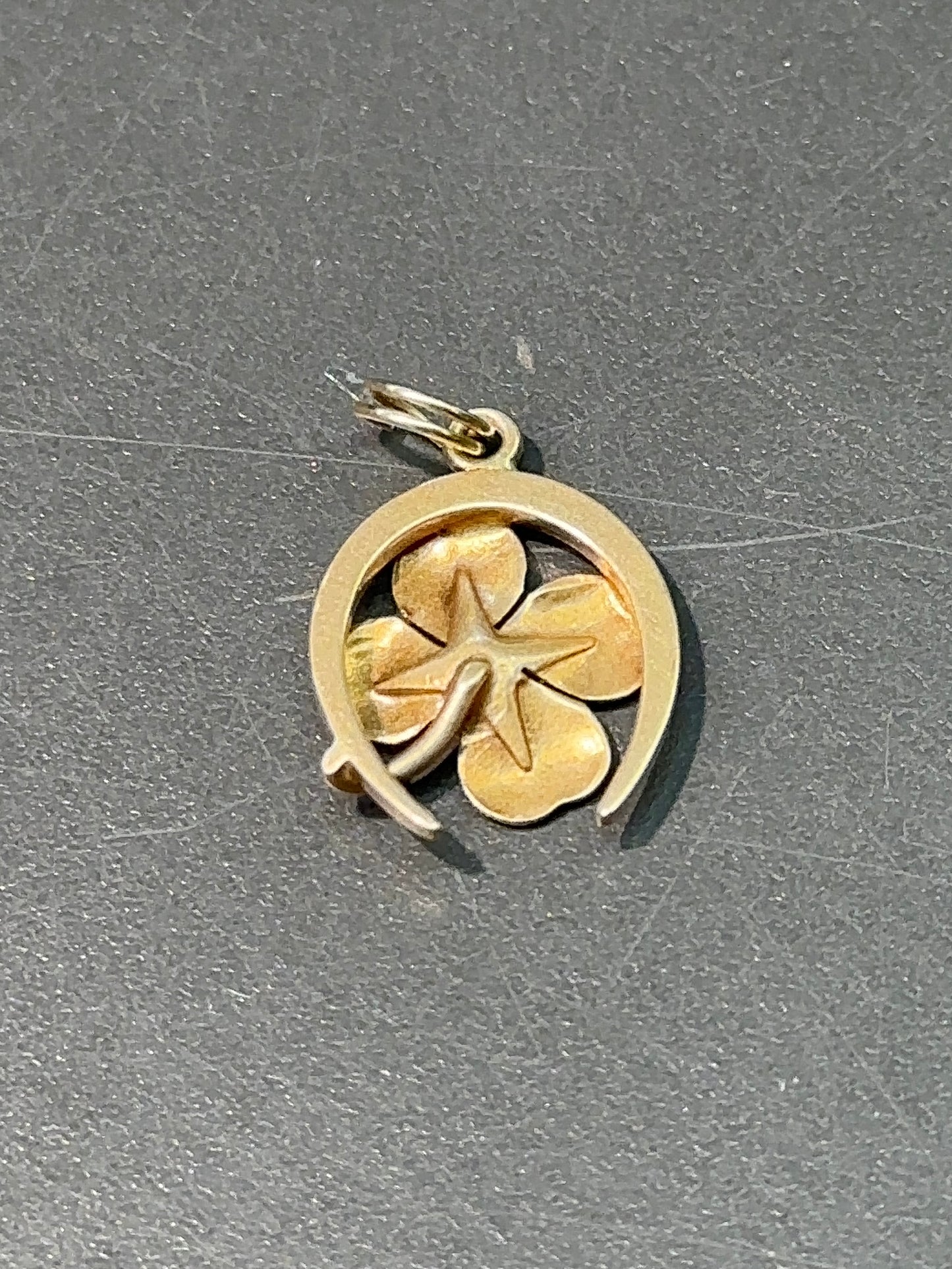 Vintage 14K Gold Lucky Four Lead Clover Horse Shoe Charm