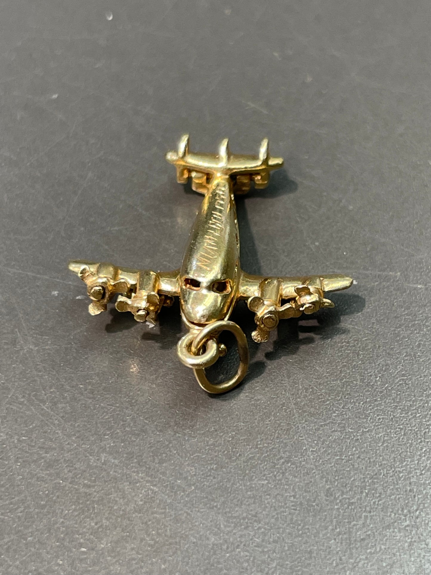 Vintage 14K Yellow Gold Articulated Enamel Propeller Airplane Charm