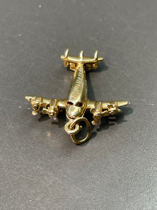 Breloque d'avion à hélice articulée en or jaune 14 carats vintage