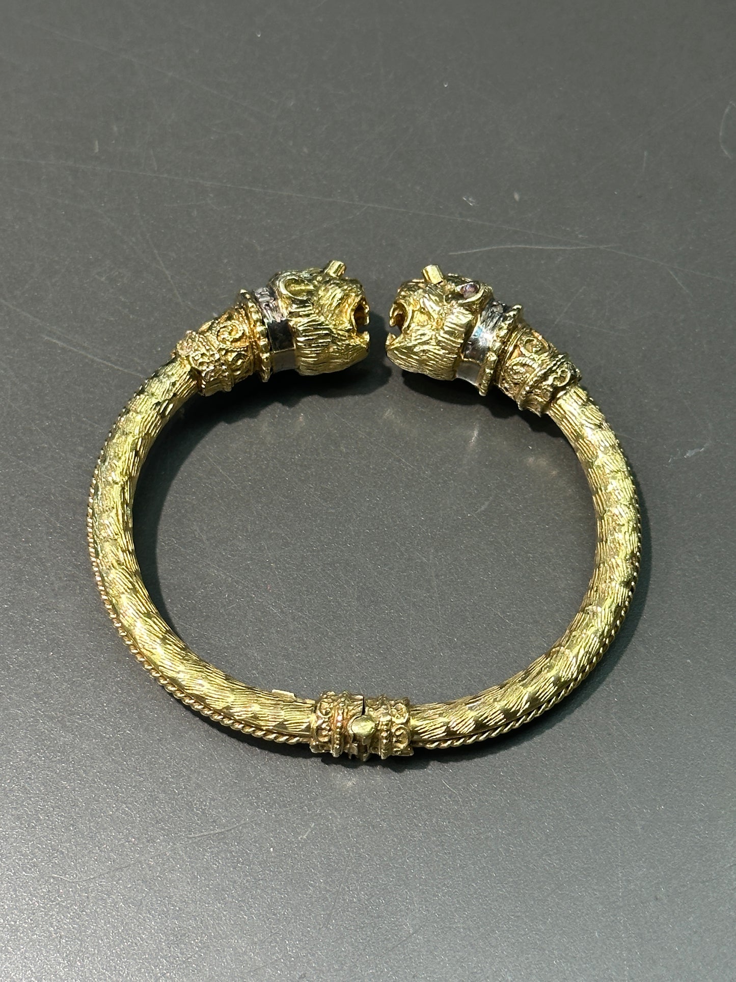 Antique 18K Gold Diamond and Ruby Chimera Bypass Bracelet