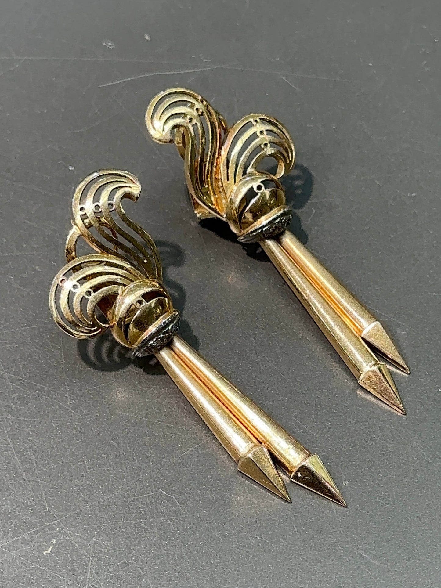 复古 18K 黄金钻石流苏吊坠耳环
