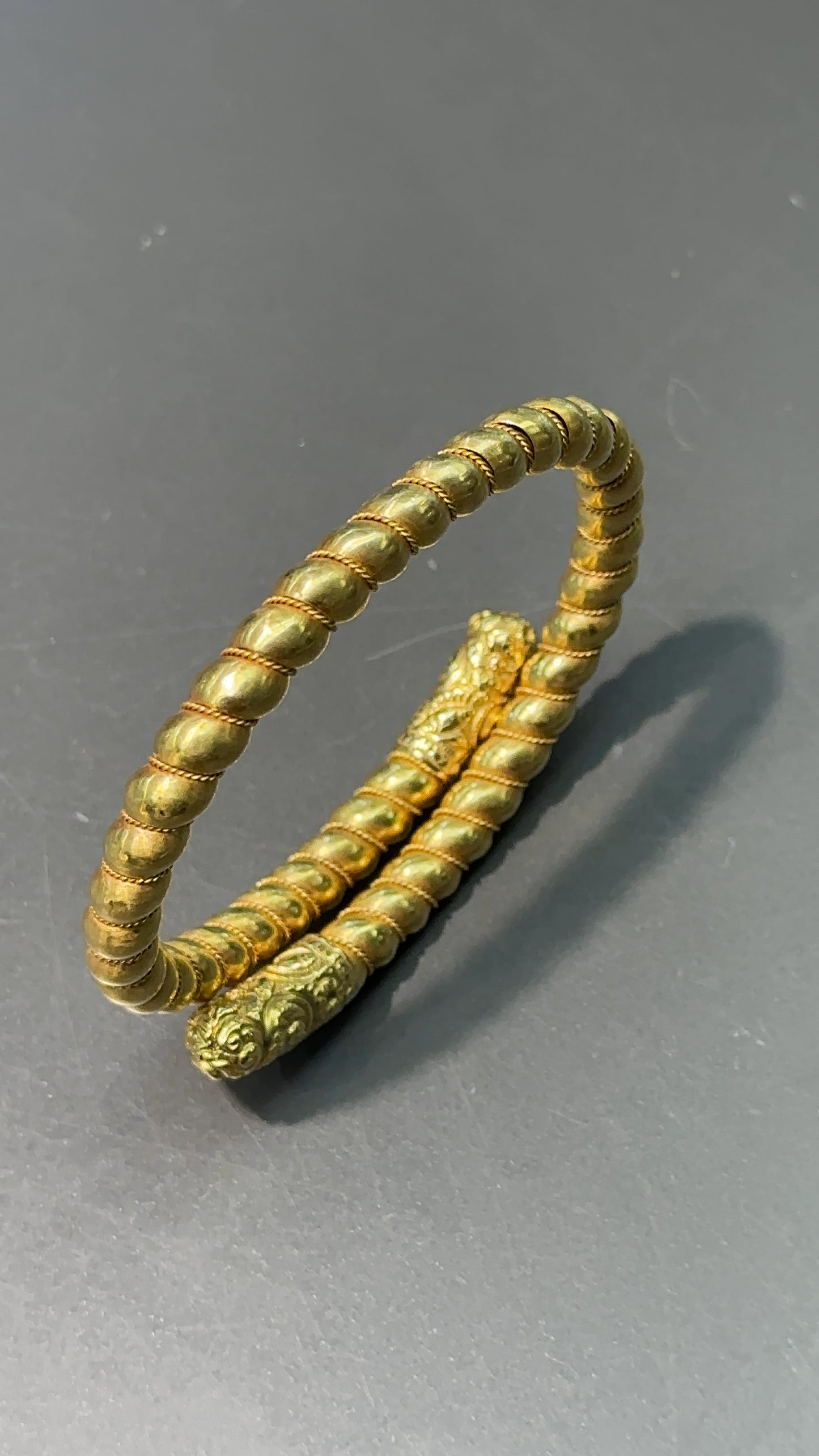 Victorian 14K Gold Filigree Floral Diamond Bypass Coil Bracelet