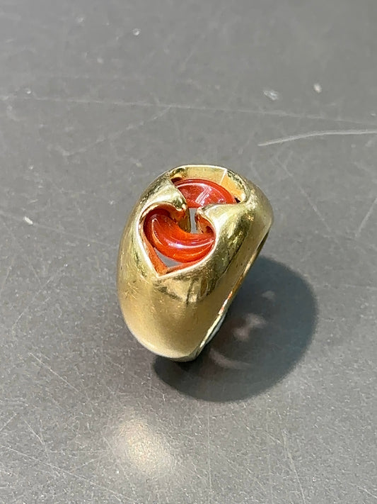 Blvgari 18K Yellow Gold Carnelian Double Hearts Ring