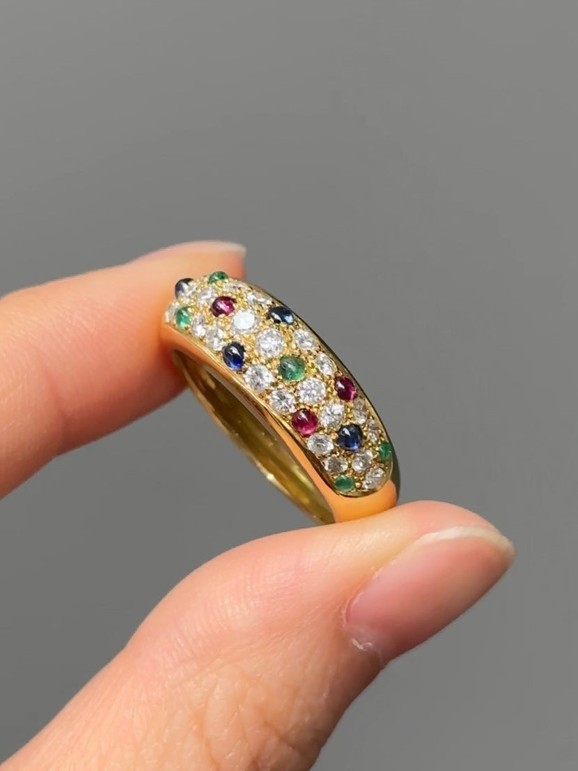 18K Gold Multi-Gemstone Pavé Ring