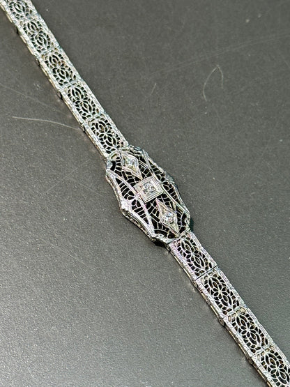 装饰艺术 14K 金钻石花丝手链