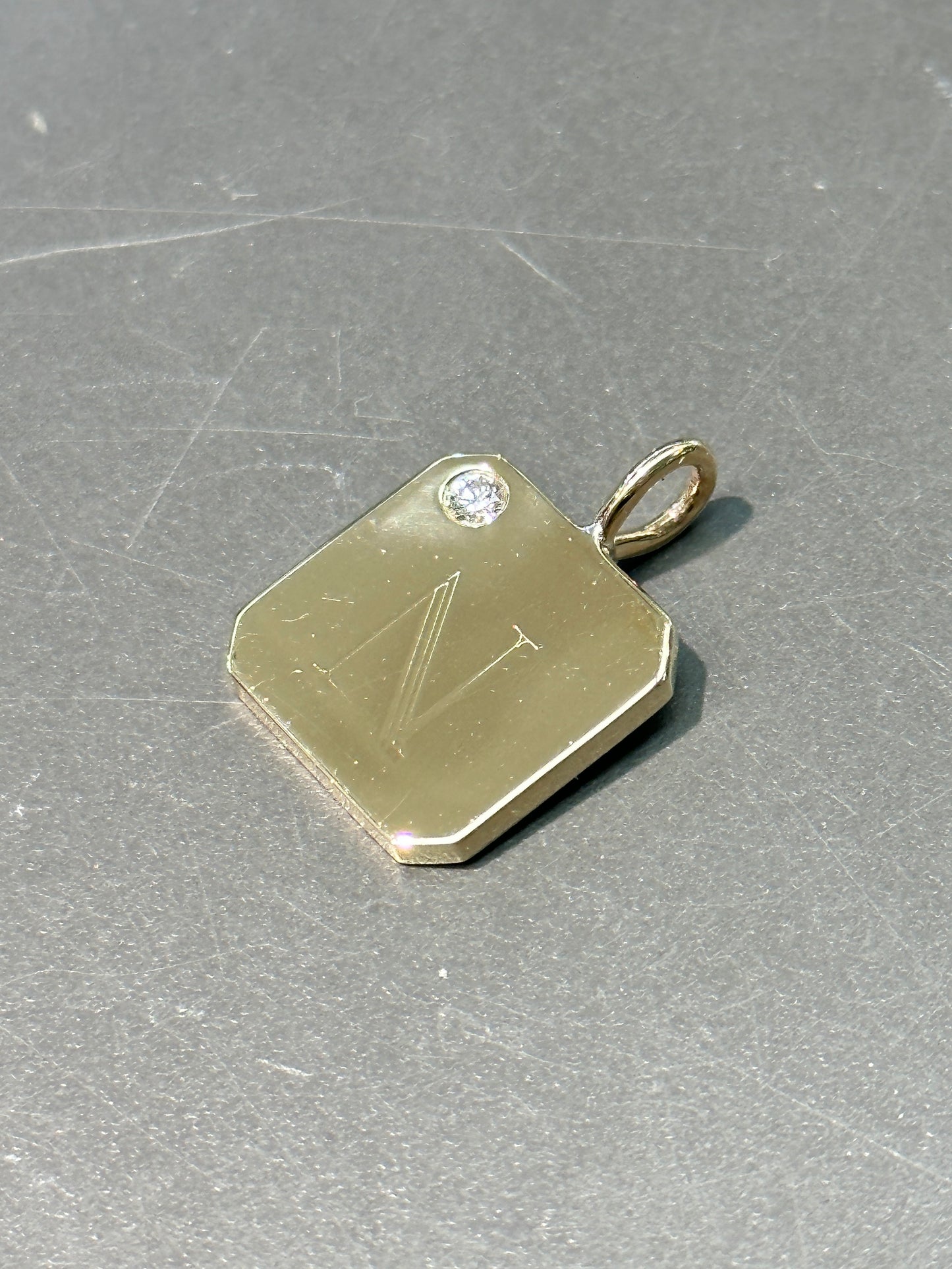 14K Gold N Initial Hexagon Charm