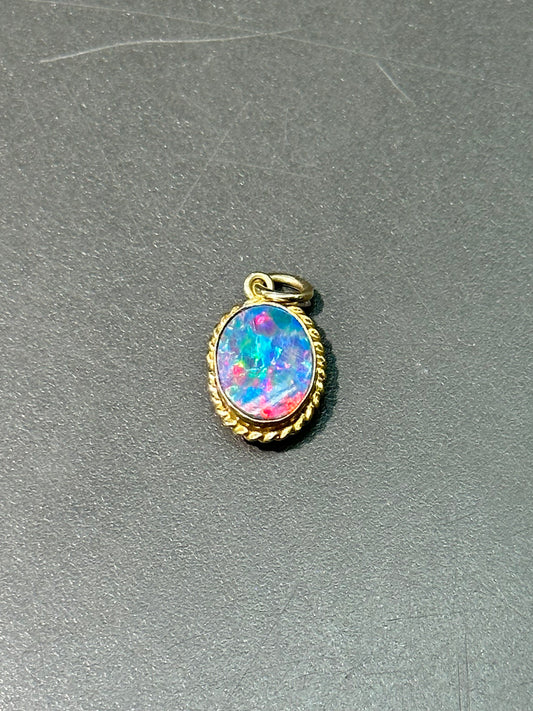 Vintage 14K Gold Natural Doublet Black Opal Cabochon Charm