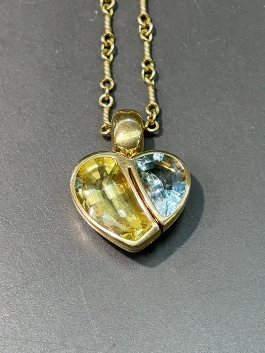 Luth Bijoux 18K Gold Aquamarine and Citrine Heart Pendant