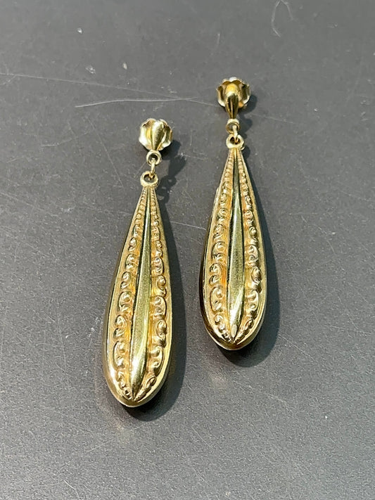 Vintage 14K Gold Hollow Elongated Drop Statement Earring