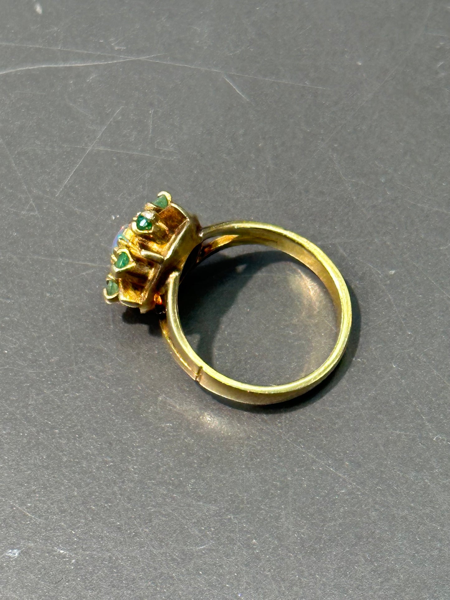 古董 14K 金天然蛋白石绿宝石戒指