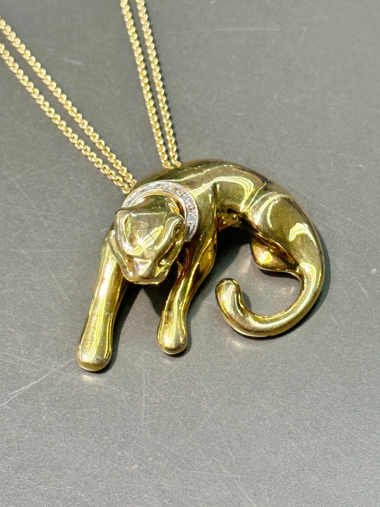 Vintage Italian 18K Gold Diamond Panther Pendant