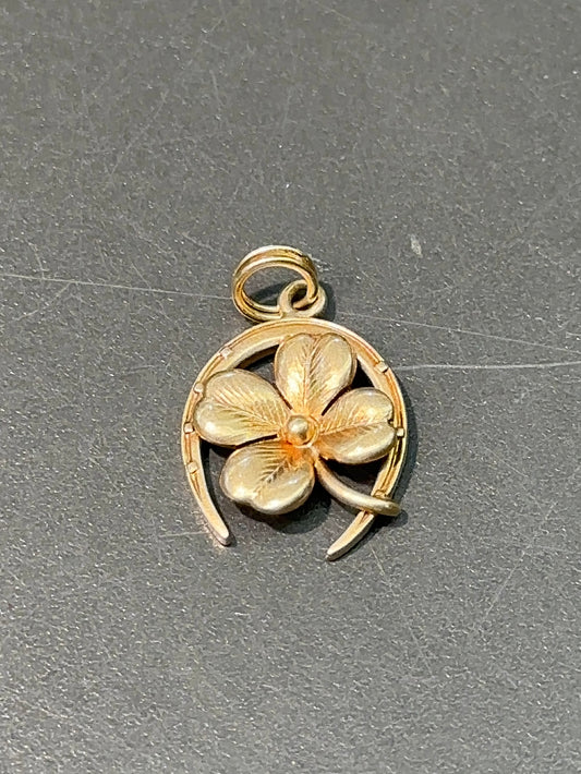 Vintage 14K Gold Lucky Four Lead Clover Horse Shoe Charm