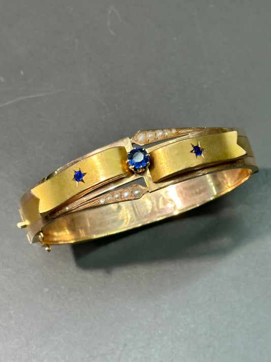 维多利亚 14K 金蓝宝石和珍珠星光手链